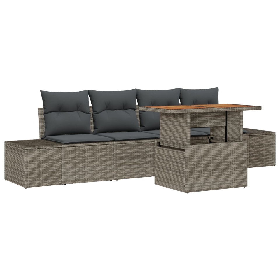 Set de Sofa pentru Grădină Set de 5 Gri, Maro (Ratan) - 1 | YEO