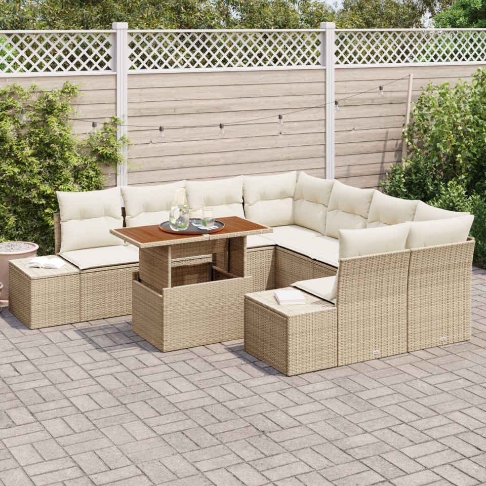 Set de Sofas de Grădină Set de 9 Bej Poliratan - 2 | YEO