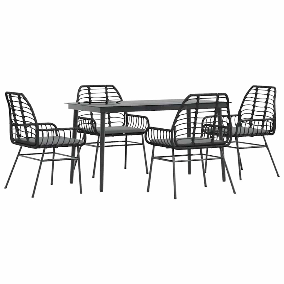 Set de sufragerie de grădină 5 piese neagră Sticlă Poly Rattan - 1 | YEO