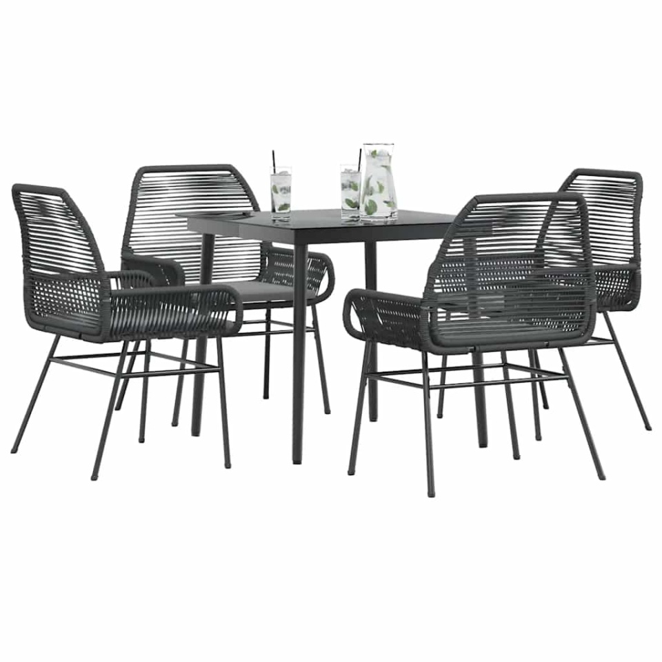Set de sufragerie de grădină 5 piese neagră Sticlă Poly Rattan