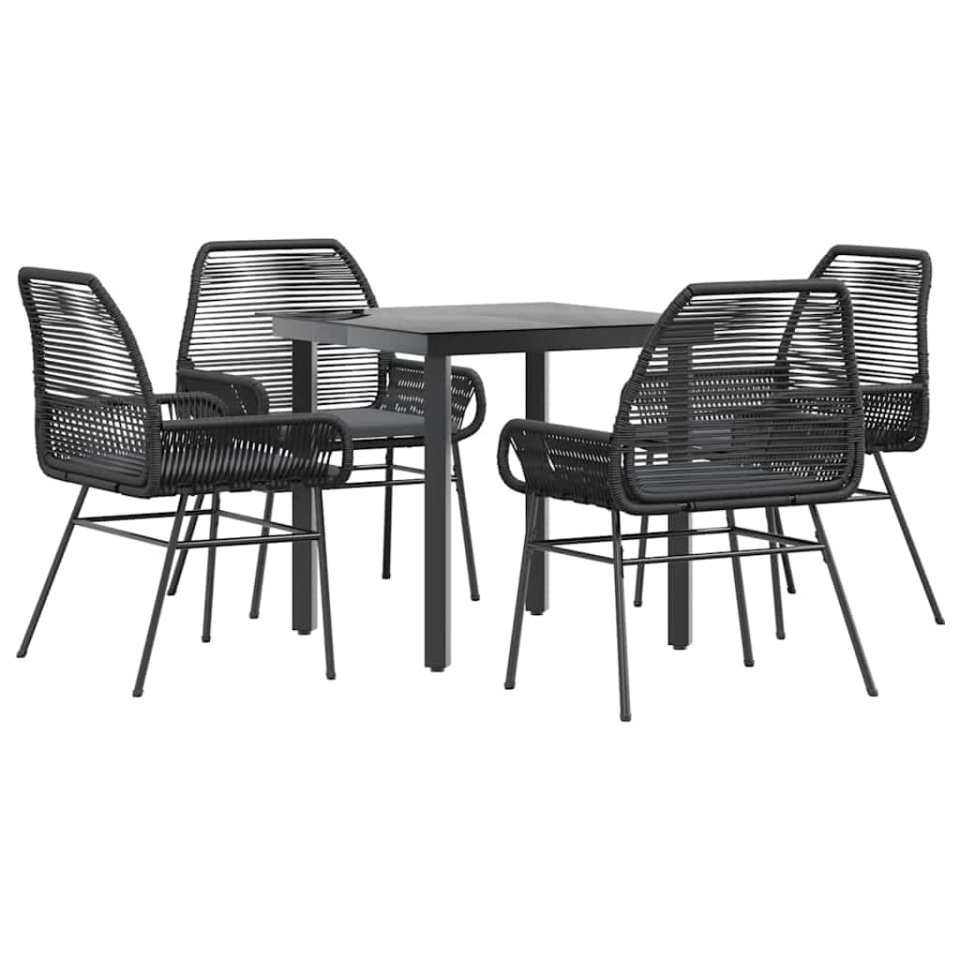 Set de sufragerie de grădină 5 piese neagră Sticlă Poly Rattan - 1 | YEO