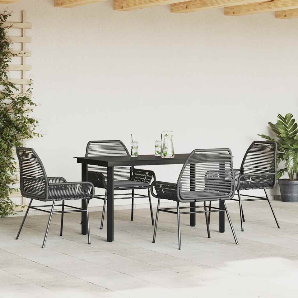 Set de sufragerie de grădină 5 piese neagră Sticlă Poly Rattan - 2 | YEO