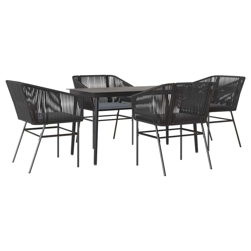 Set de sufragerie de grădină 5 piese neagră Sticlă Poly Rattan - 1 | YEO