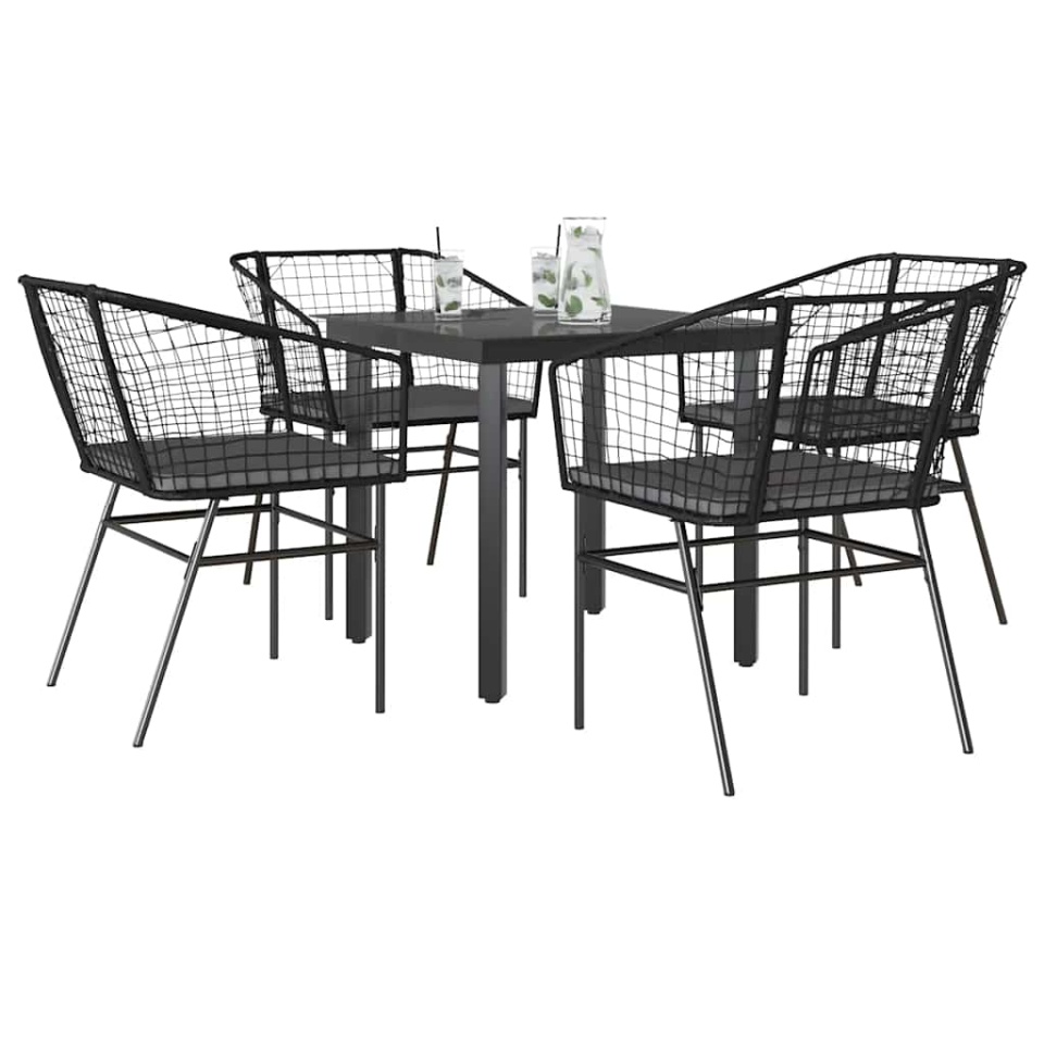 Set de sufragerie de grădină 5 piese neagră Sticlă Poly Rattan