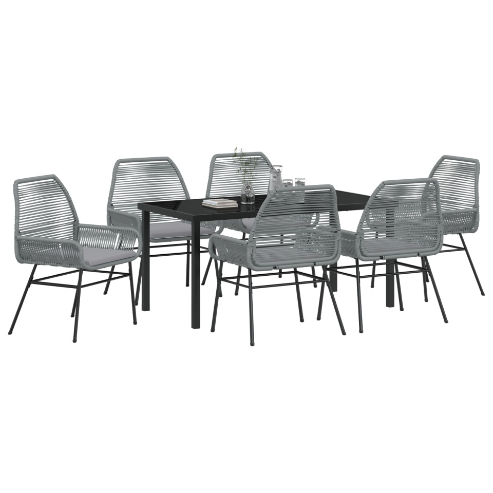 Set Dining Grădină 7 Piese cu Pernițe Gri Ratan Polimer - 2 | YEO