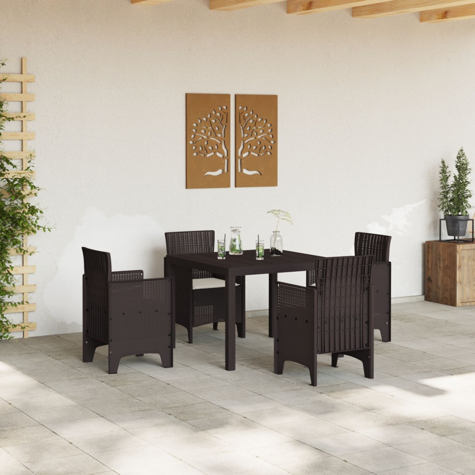 Set dining grădină cu perne maro poli ratan - 2 | YEO