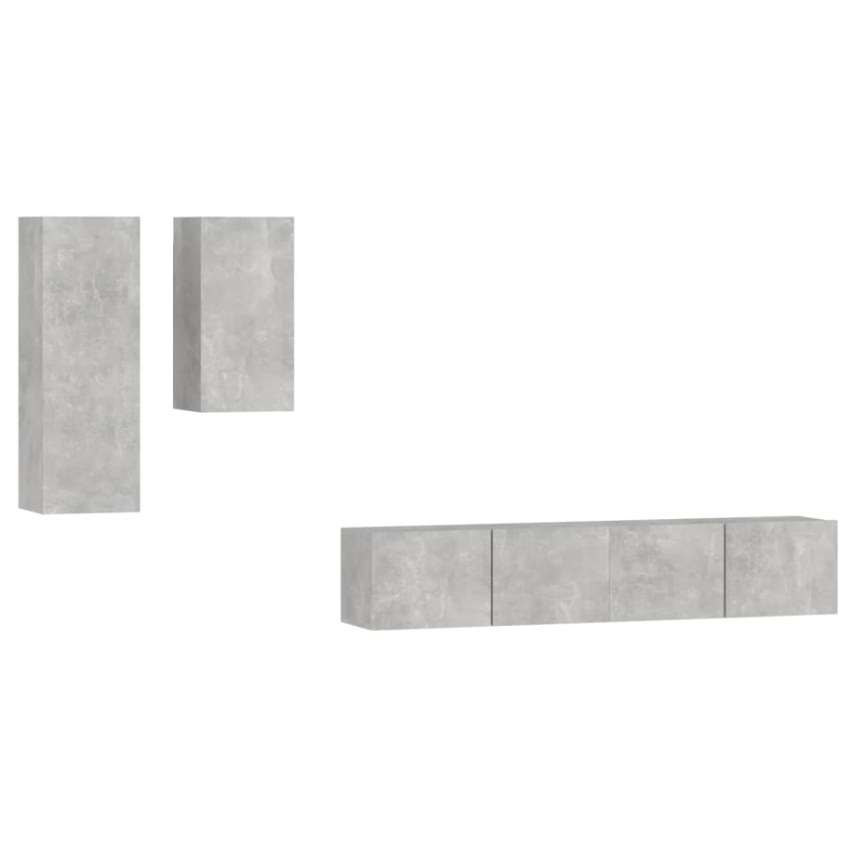 Set dulap TV, 4 piese, gri beton, lemn prelucrat - 1 | YEO