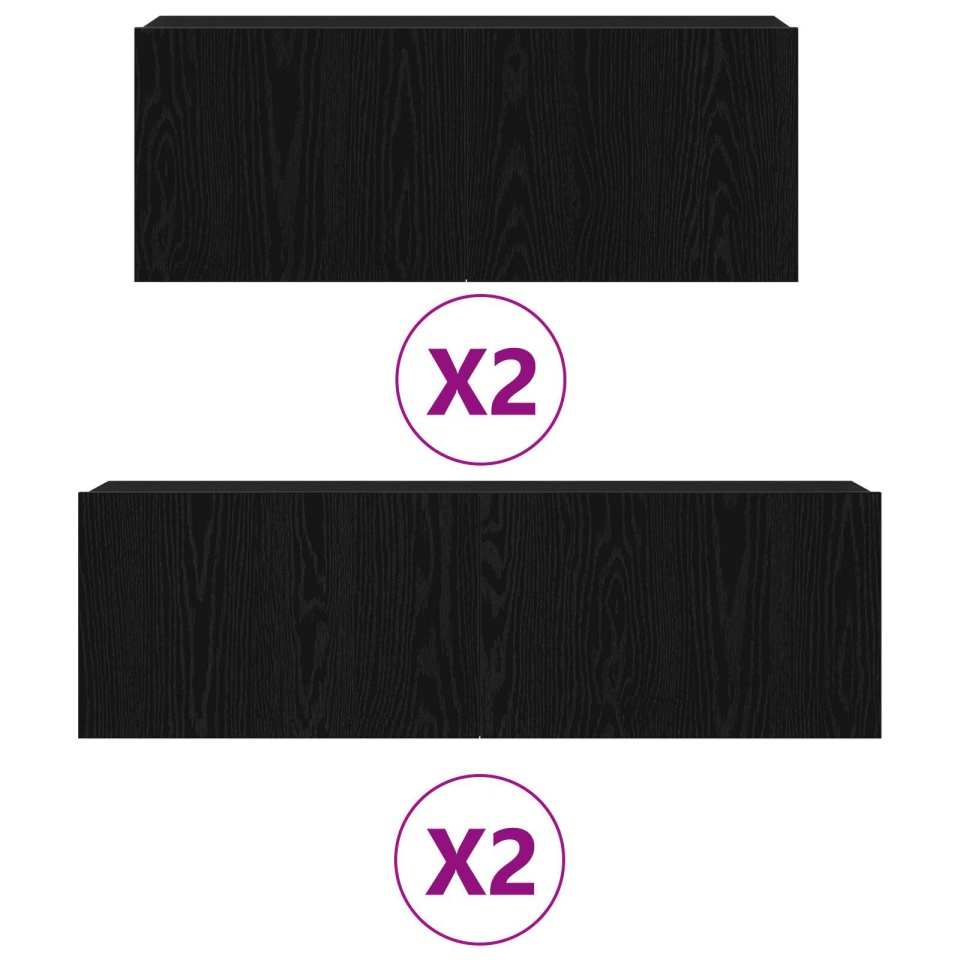 Set dulap TV, 4 piese, negru, lemn prelucrat - 3 | YEO