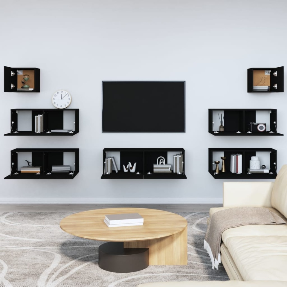 Set dulap TV, 7 piese, negru, lemn prelucrat - 2 | YEO