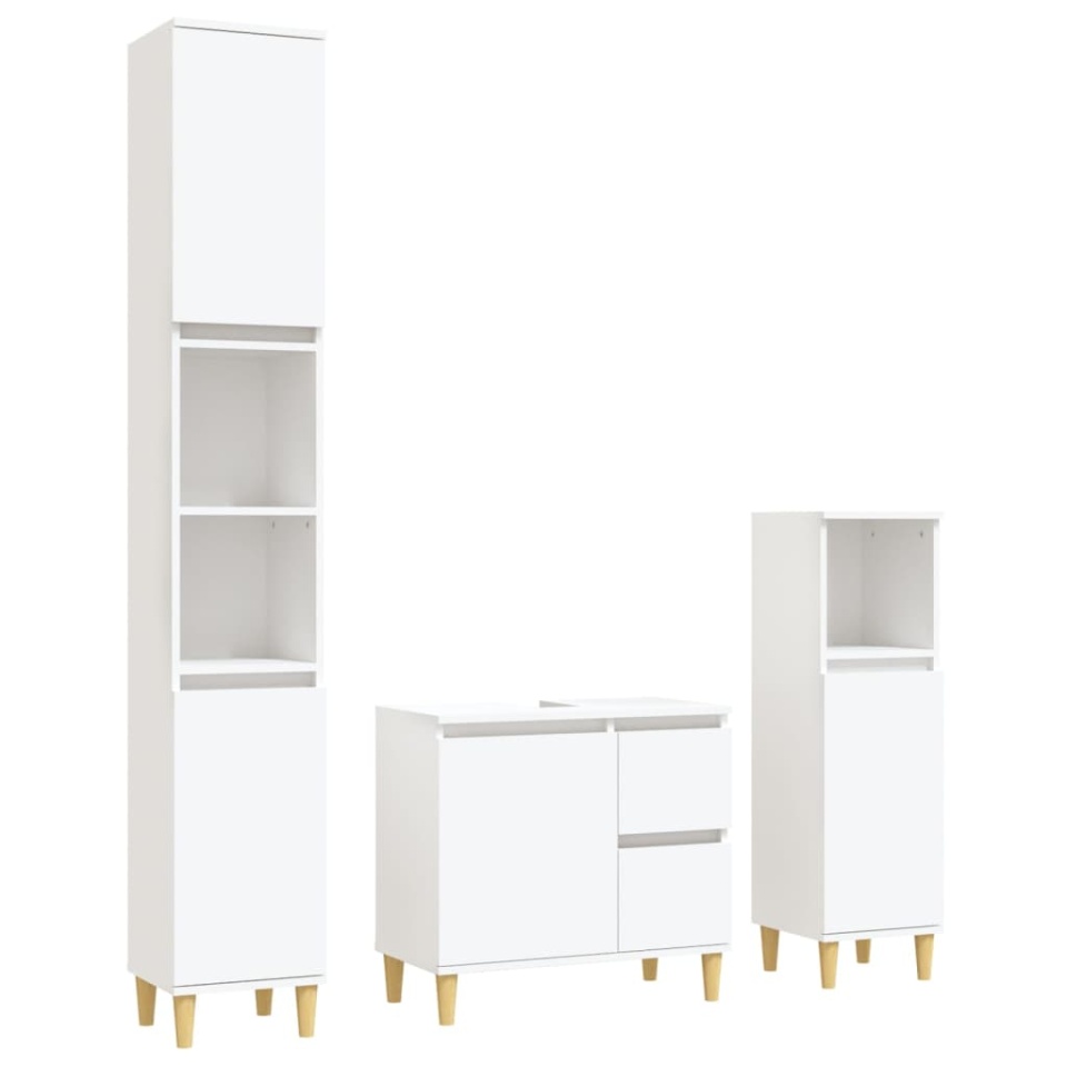 Set dulapuri de baie, 3 piese, alb, lemn prelucrat - 1 | YEO