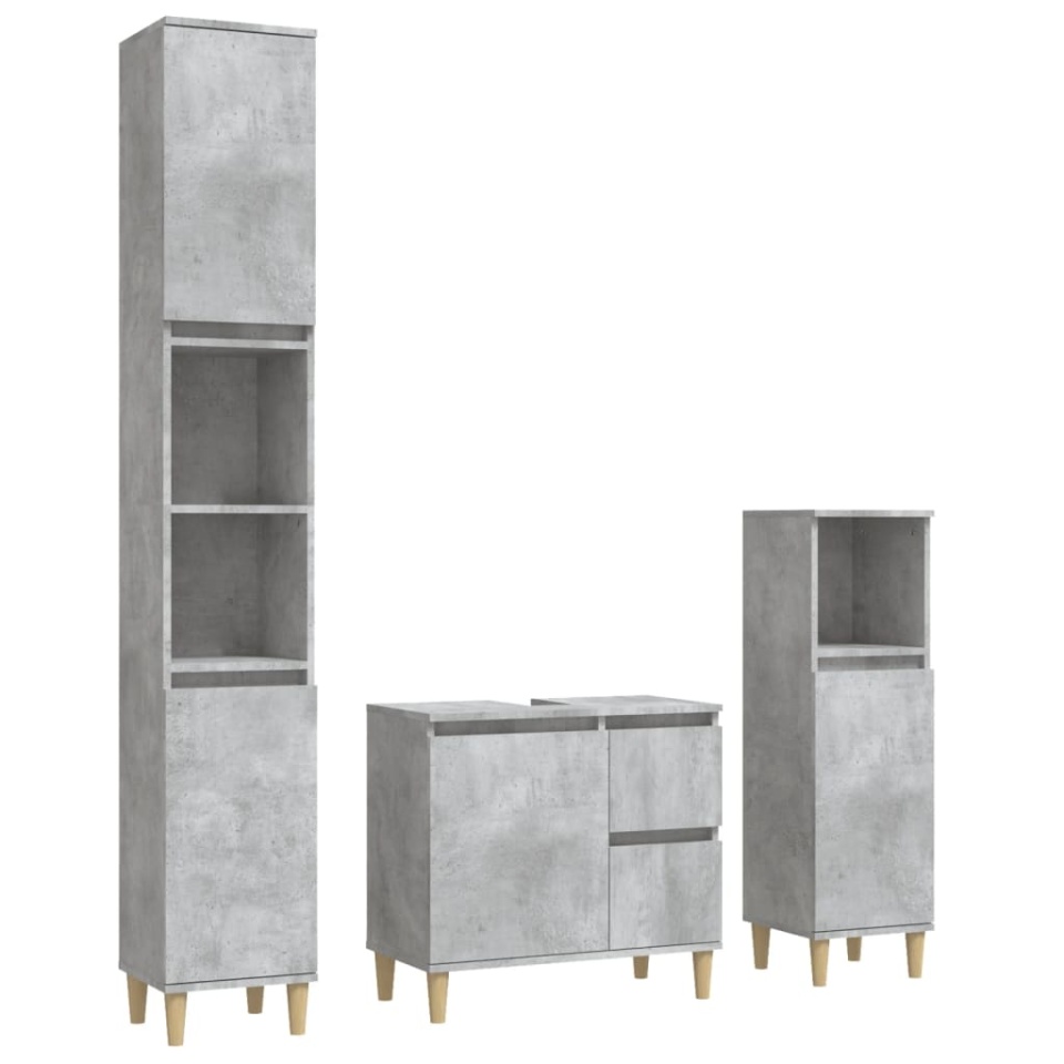 Set dulapuri de baie, 3 piese, gri beton, lemn prelucrat - 1 | YEO