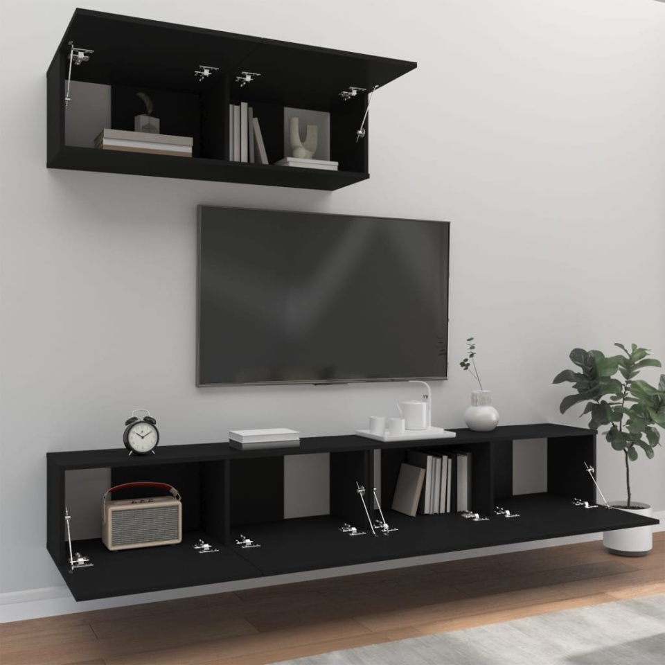 Set dulapuri TV, 3 piese, negru, lemn prelucrat - 2 | YEO
