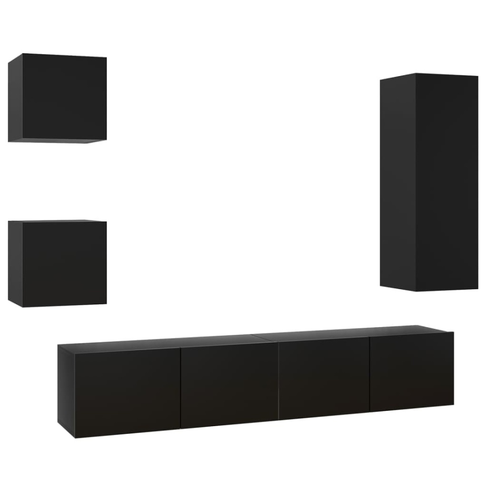 Set dulapuri TV, 5 piese, negru, lemn prelucrat - 1 | YEO