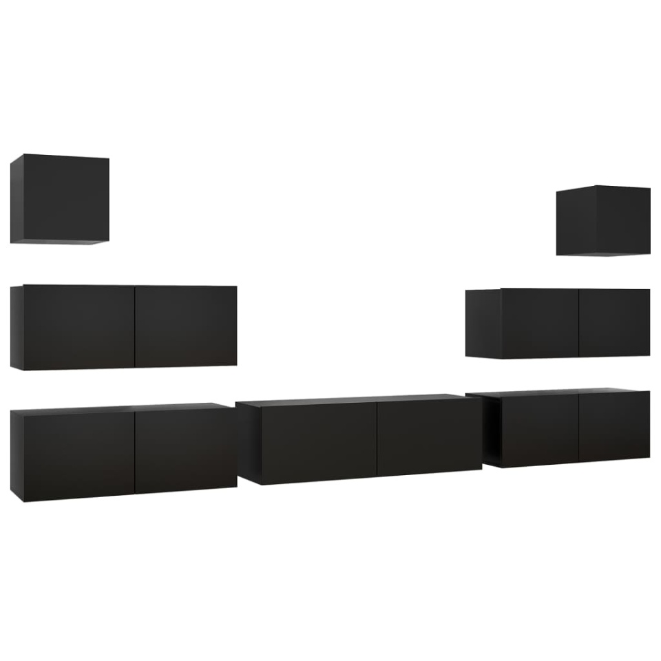 Set dulapuri TV, 7 piese, negru, lemn prelucrat - 1 | YEO