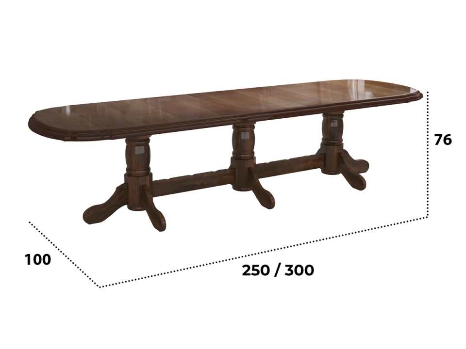 Set masa extensibila jork 250-300x100 cm, lemn masiv nuc, cu 12 scaune tapitate stofa maro, s-37 O15 - 1 | YEO