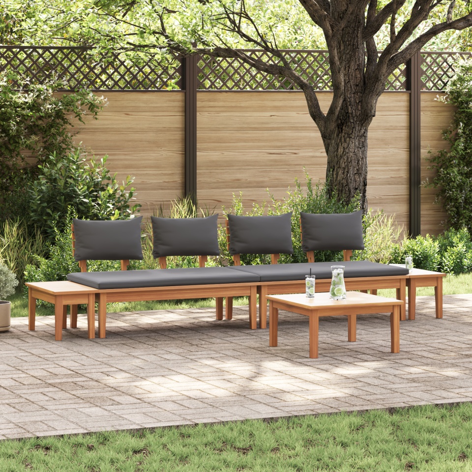 Set Masă Grădină 5 Piese Lemn Teak Solid, Set Bănci Grădină 2 Piese Lemn Teak Solid, Masa Grădină 60x60x30 cm Lemn Teak Solid