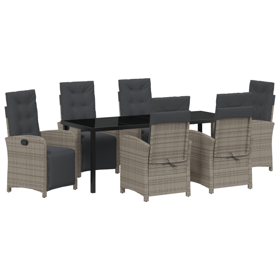 Set masă grădină cu perne Gri din ratan sintetic, Masă grădină Neagră 200x80x73 cm din sticlă securizată - 1 | YEO