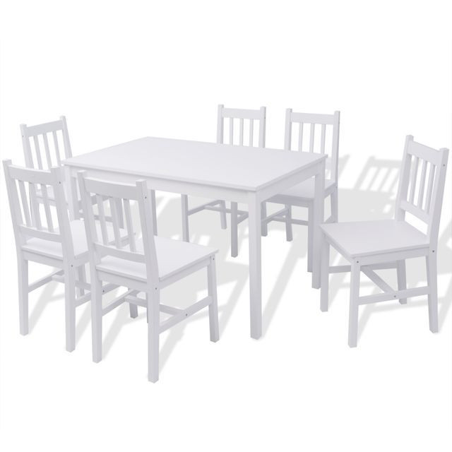 Alice Conqueror Signal Set masă și scaune din lemn de pin, 7 piese, alb