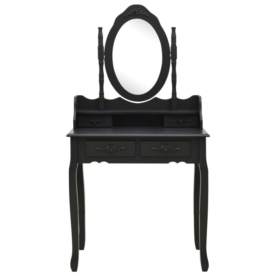 Set masă toaletă cu taburet negru 75x69x140 cm lemn paulownia - 2 | YEO