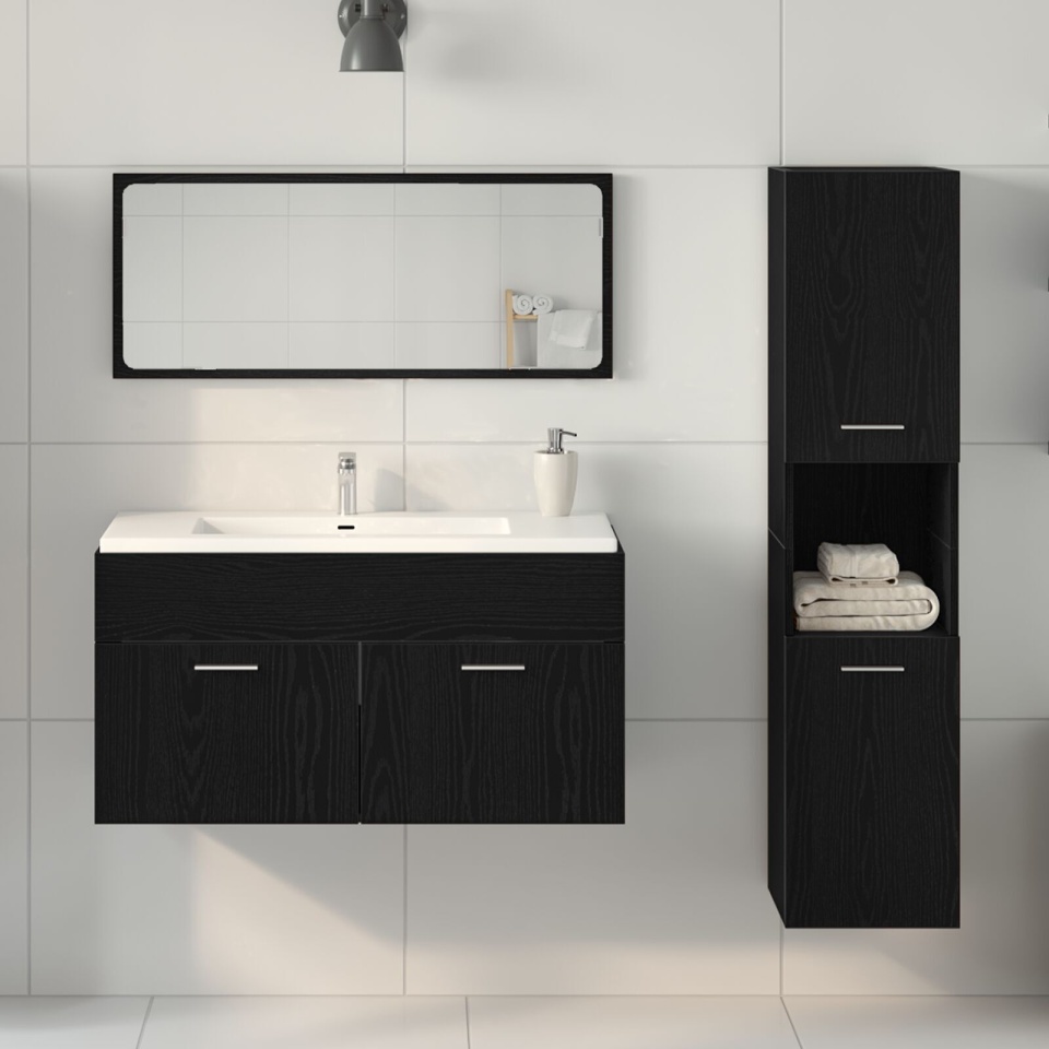 Set mobilă baie 3 piese din stejar negru, lemn ingineresc - 3 | YEO