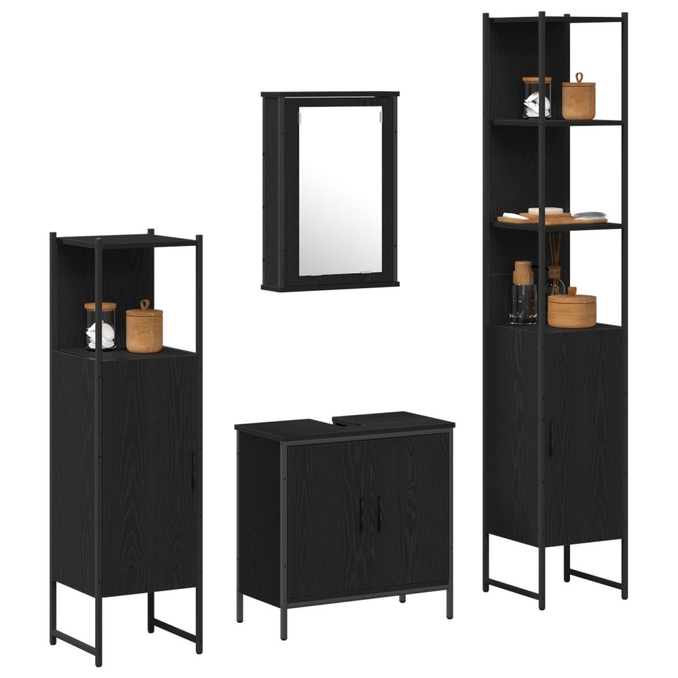 Set Mobilier Baie 4 Piese Stejar Negru Lemn Prelucrat - 2 | YEO