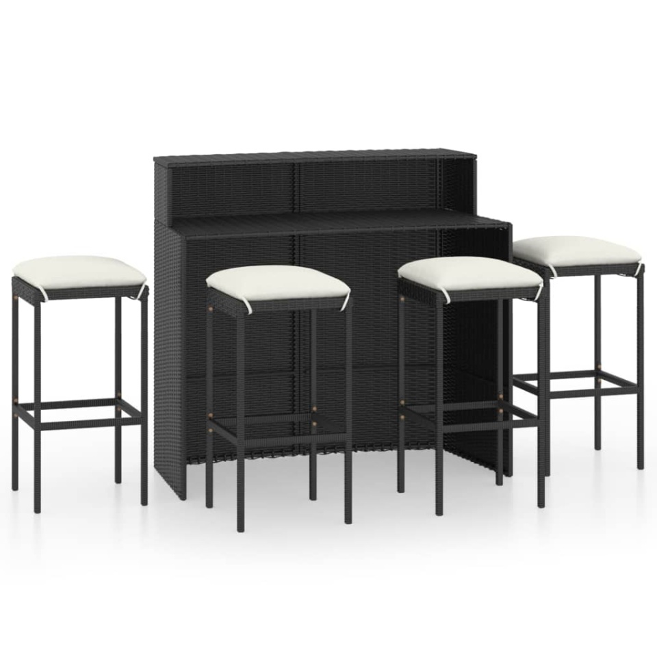 Set mobilier bar de grădină cu perne, 5 piese, negru - 1 | YEO