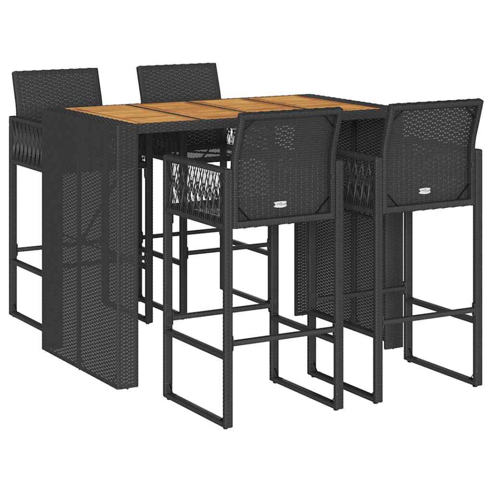 Set mobilier bar de grădină fără perne 5 piese negru poliratan - 1 | YEO