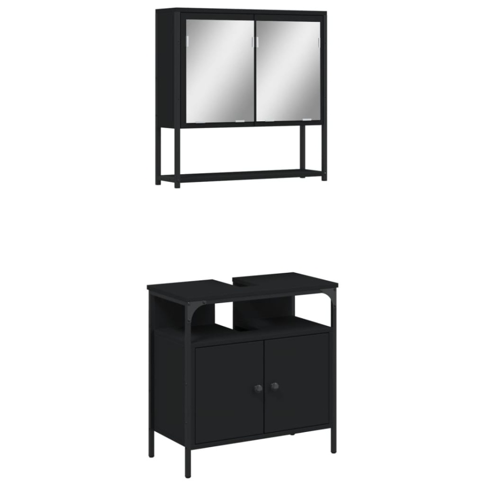 Set mobilier de baie, 2 piese, negru, lemn compozit - 1 | YEO