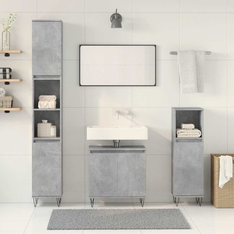 Set mobilier de baie, 3 piese, gri beton, lemn compozit - 2 | YEO