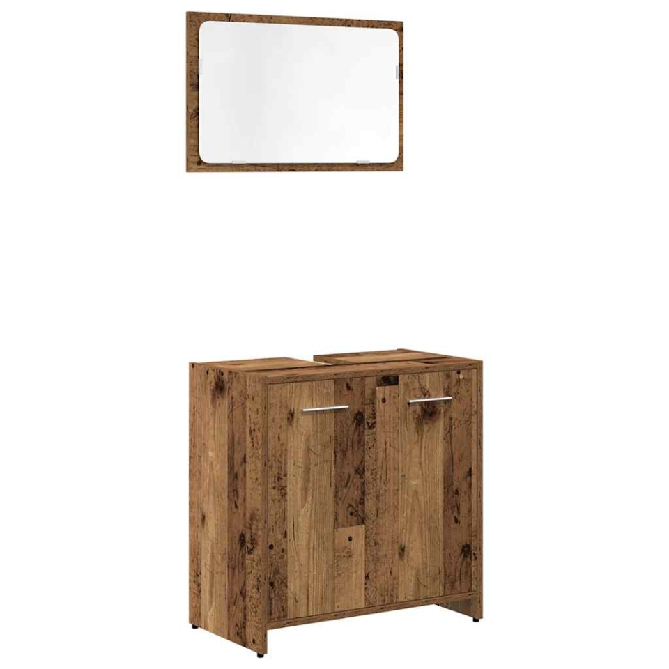 Set mobilier de baie, 3 piese, lemn vechi, lemn prelucrat - 3 | YEO