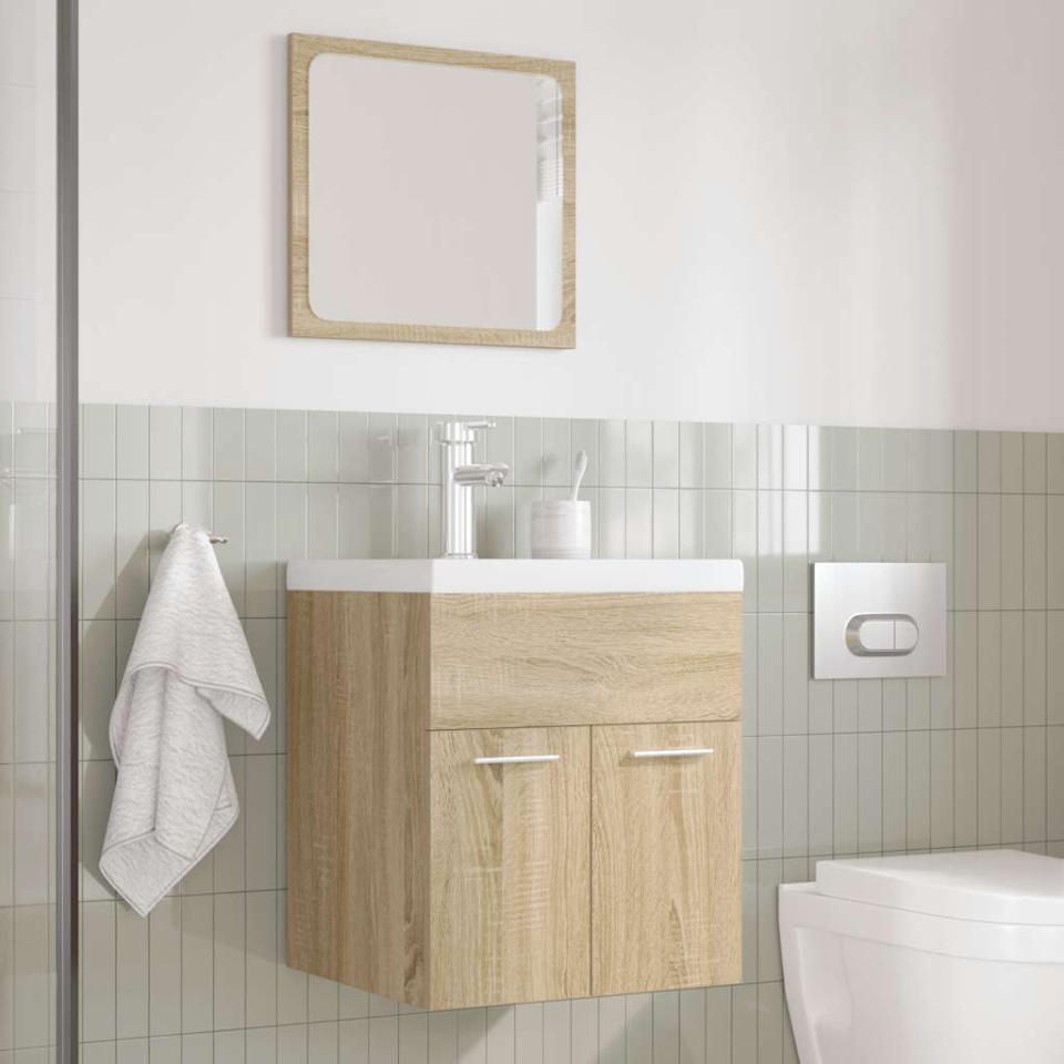 Set mobilier de baie, 3 piese, stejar sonoma, lemn prelucrat - 2 | YEO