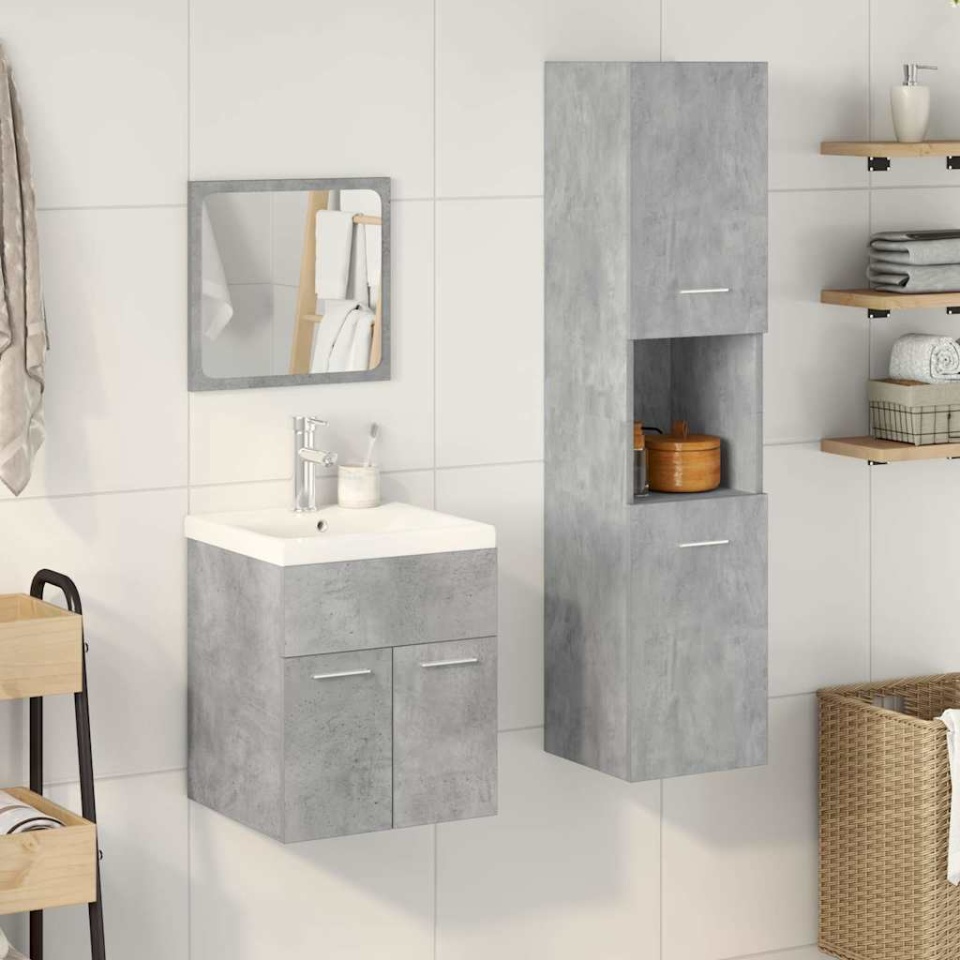 Set mobilier de baie, 4 piese, gri beton, lemn compozit - 1 | YEO
