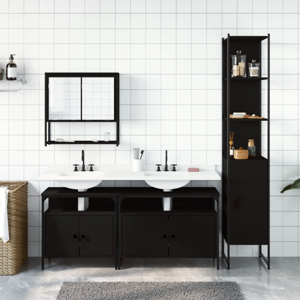 Set mobilier de baie, 4 piese, negru, lemn prelucrat - 2 | YEO