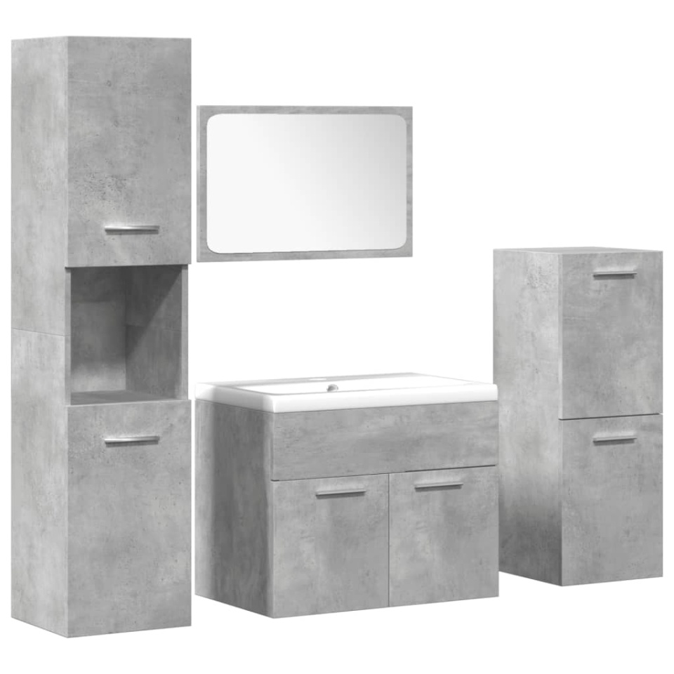 Set mobilier de baie, 5 piese, gri beton, lemn prelucrat - 1 | YEO