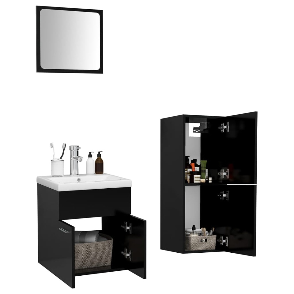 Set mobilier de baie, negru, lemn prelucrat - 2 | YEO