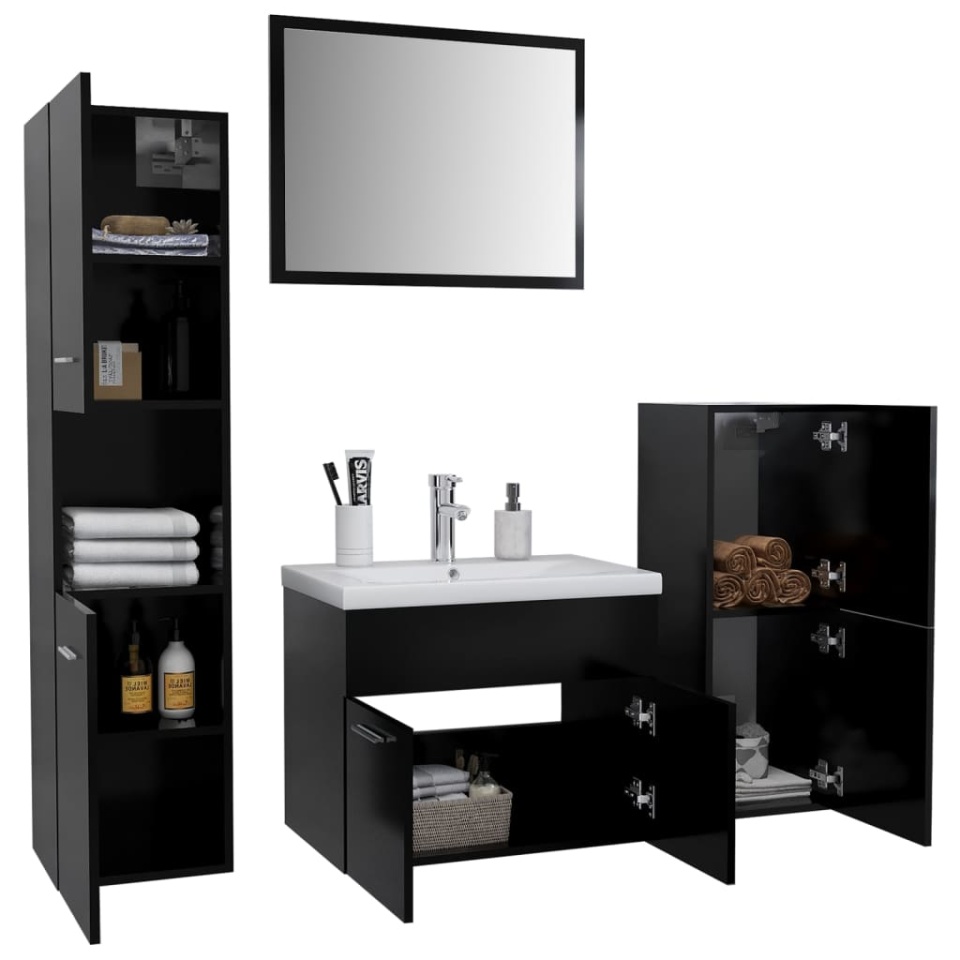 Set mobilier de baie, negru, lemn prelucrat - 2 | YEO