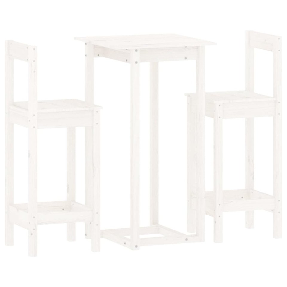 Set mobilier de bar, 3 piese, alb, lemn masiv de pin - 1 | YEO