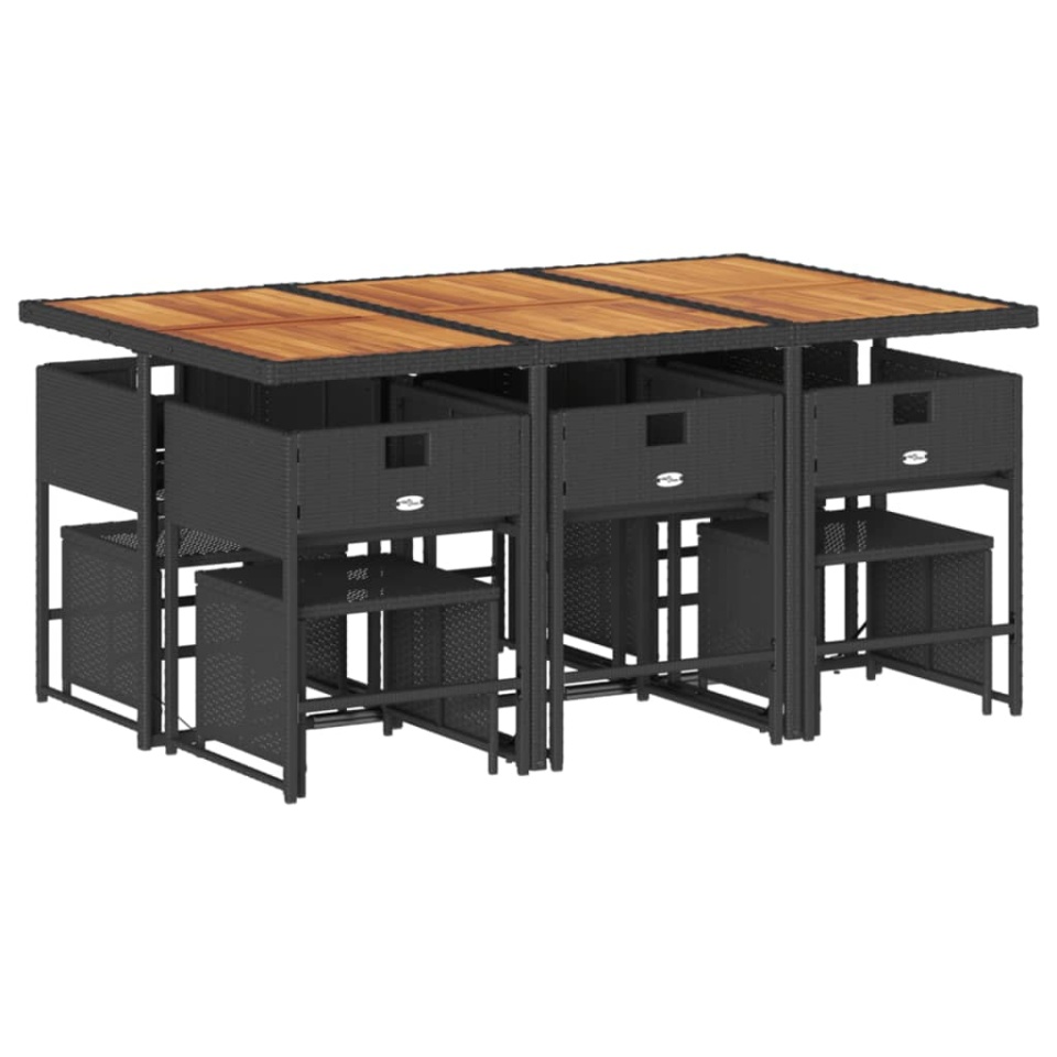 Set mobilier de exterior cu perne, 11 piese, negru, poliratan - 2 | YEO