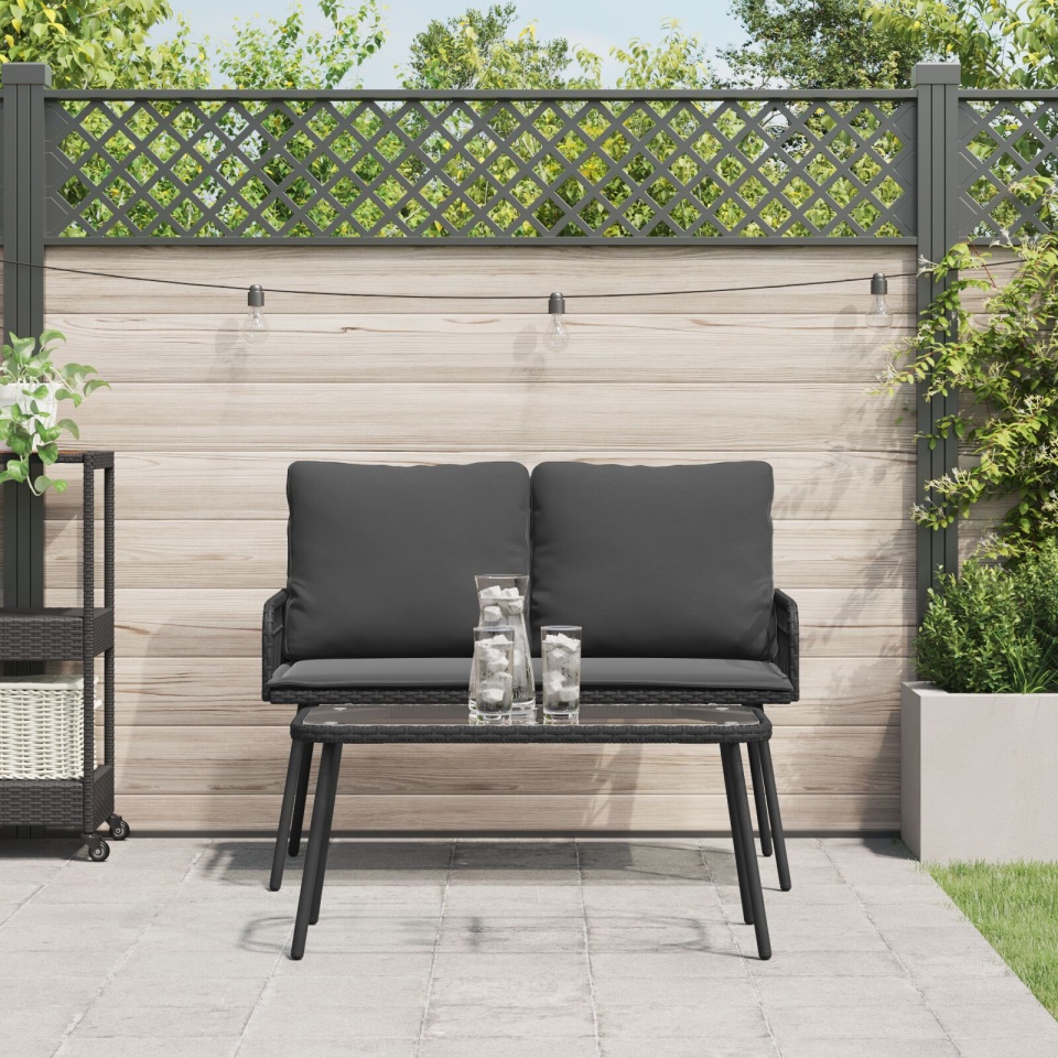 Set mobilier de grădină, 2 piese, cu perne, negru, poliratan - 3 | YEO