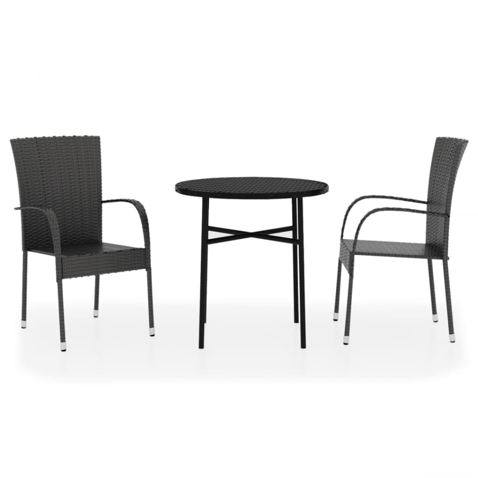 Set mobilier de grădină, 3 piese, negru, poliratan - 1 | YEO