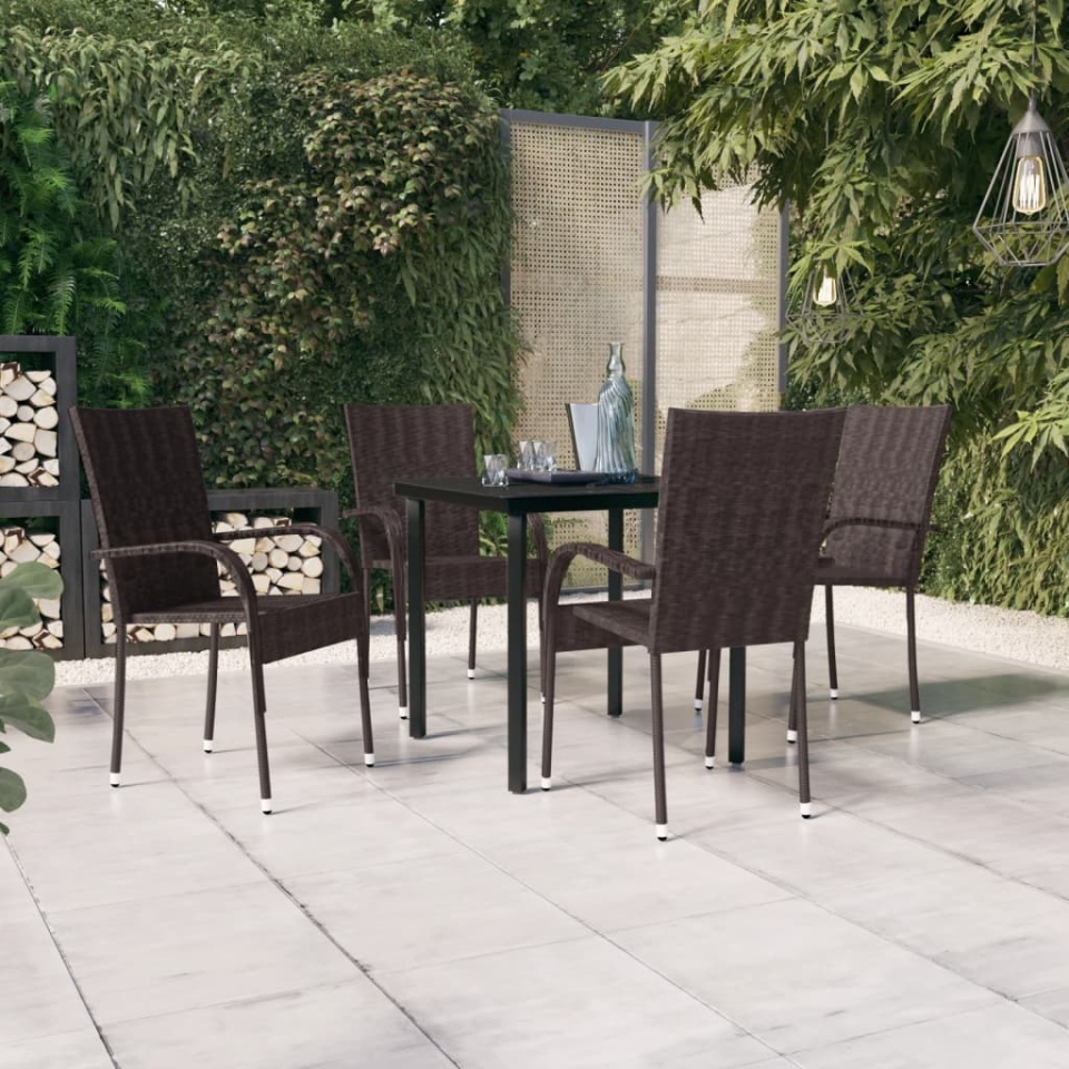 Set mobilier de grădină, 5 piese, maro și negru