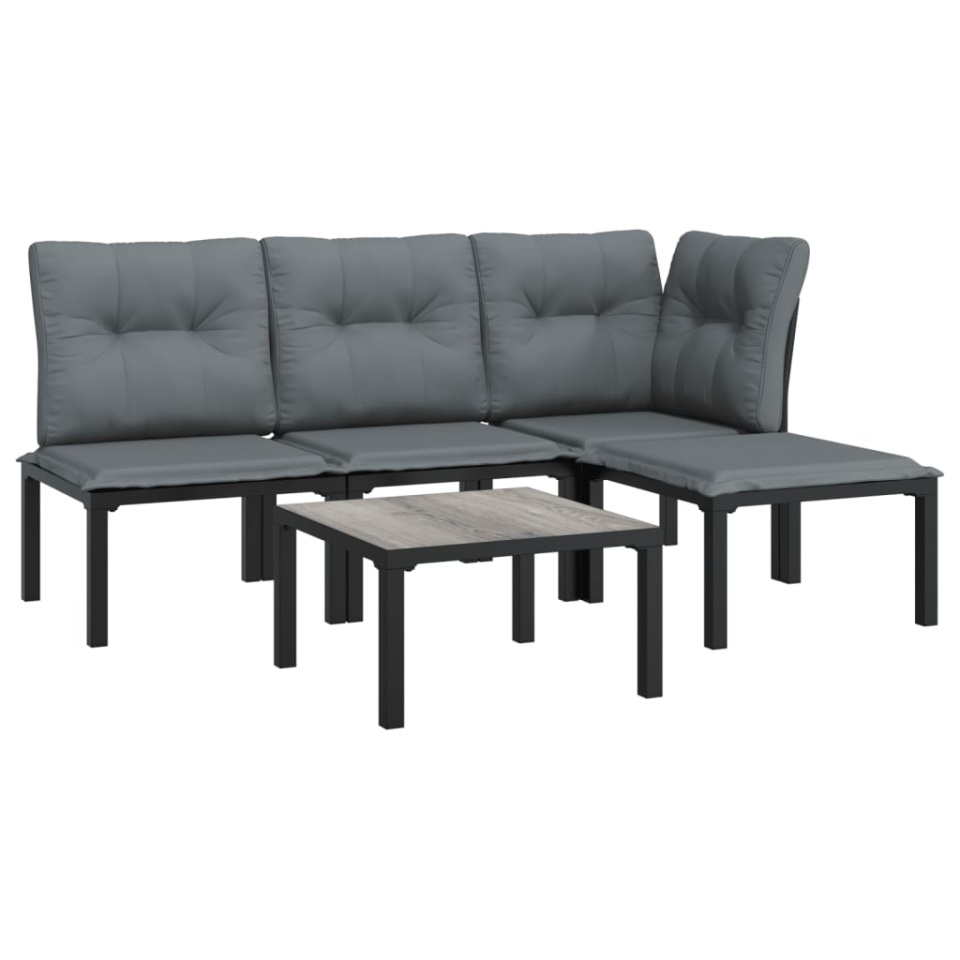 Set mobilier de grădină, 5 piese, negru/gri, poliratan - 2 | YEO