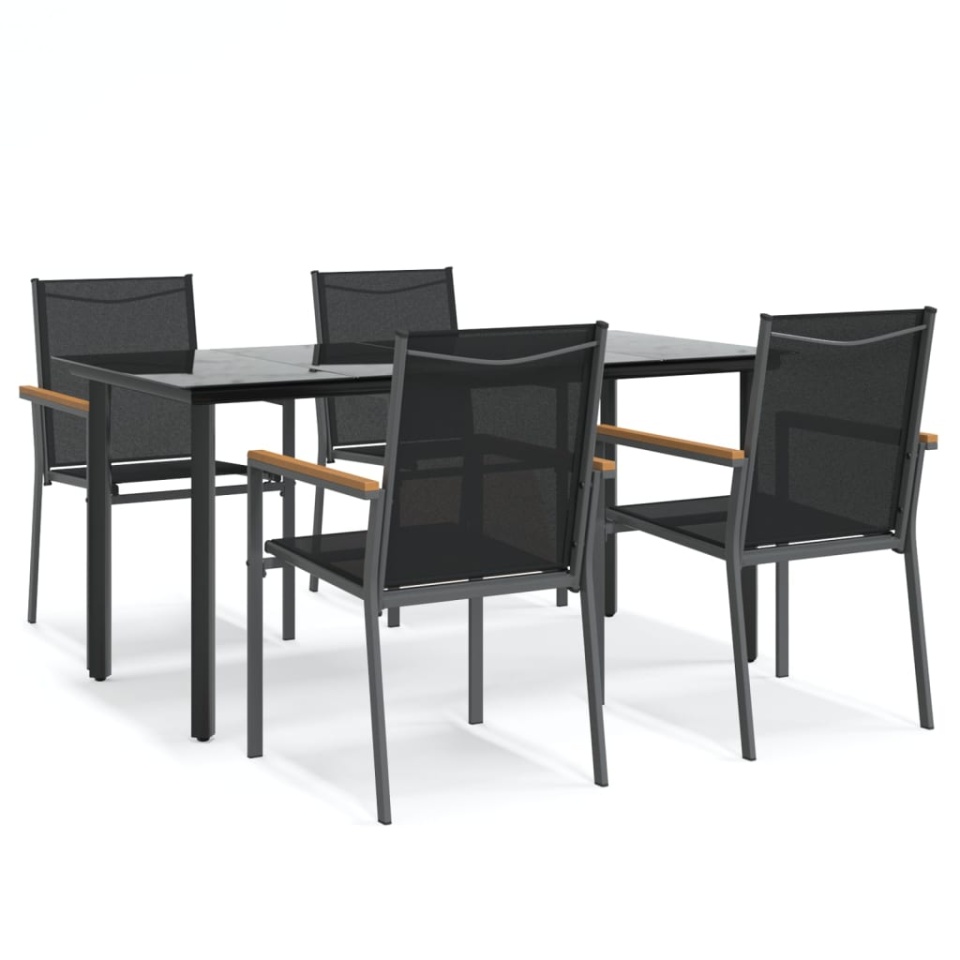 Set mobilier de grădină, 5 piese, negru, textilenă și oțel - 1 | YEO