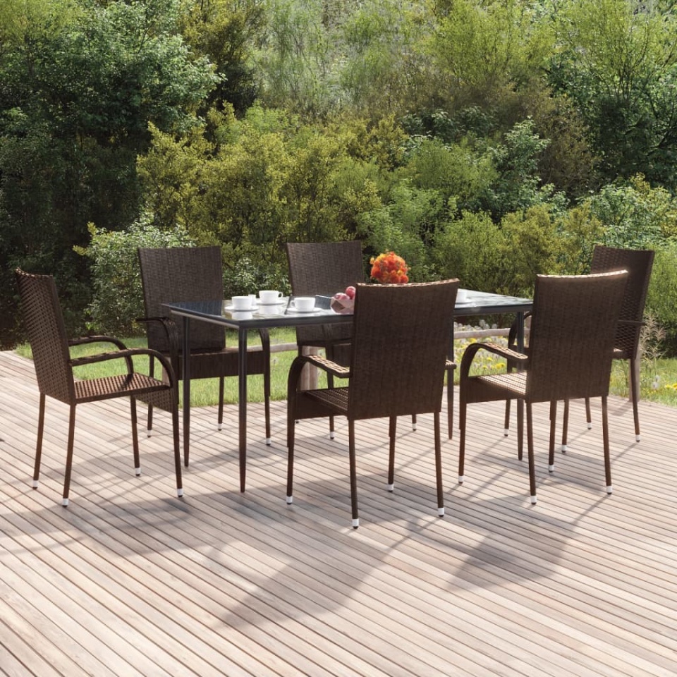 Set mobilier de grădină, 7 piese, maro, poliratan