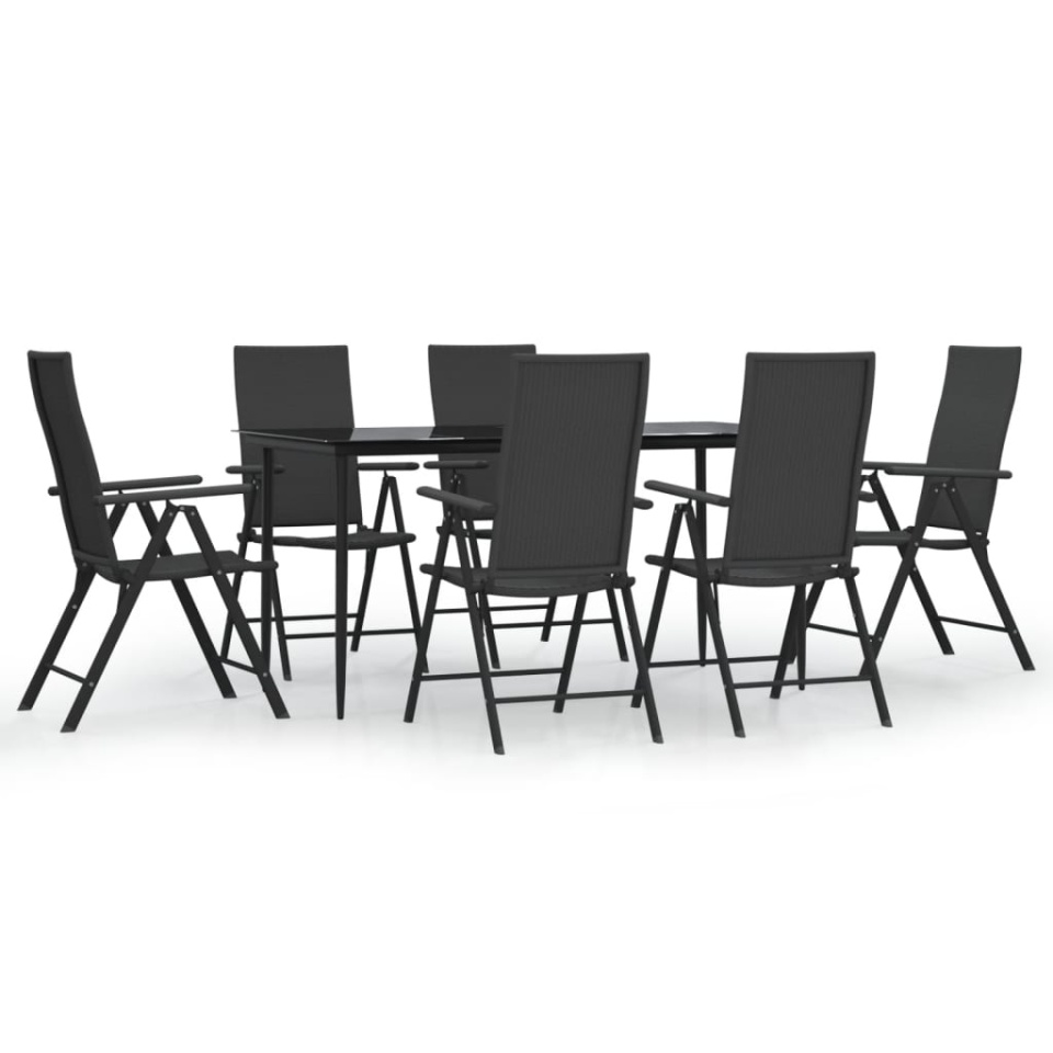 Set mobilier de grădină, 7 piese, negru, poliratan - 1 | YEO