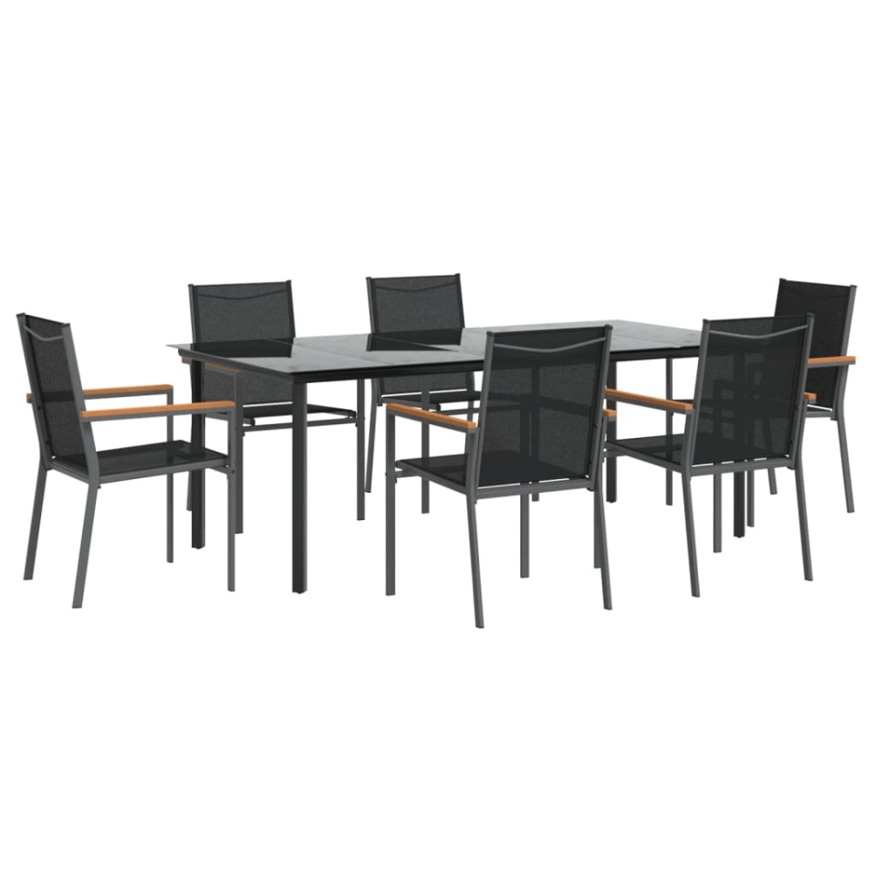 Set mobilier de grădină, 7 piese, negru, textilenă și oțel - 2 | YEO