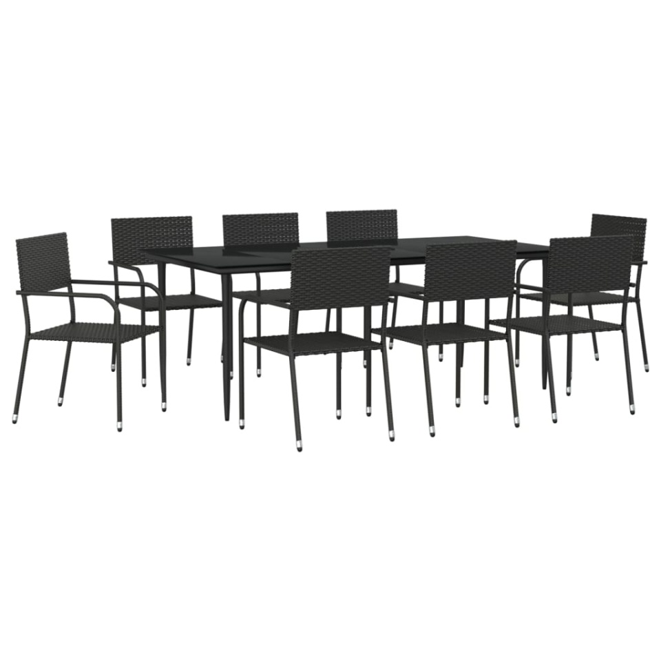 Set mobilier de grădină, 9 piese, negru, poliratan și oțel - 1 | YEO