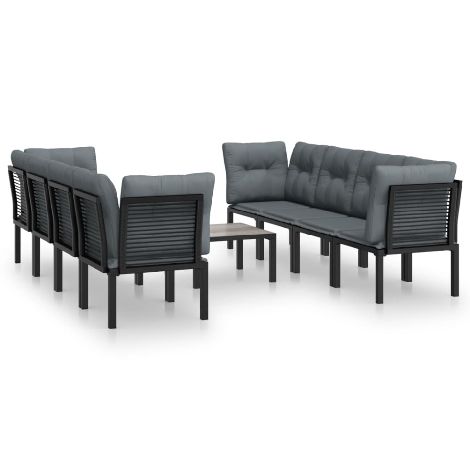 Set mobilier de grădină, 9 piese, negru și gri, poliratan - 1 | YEO