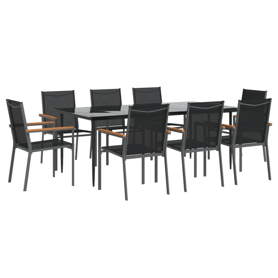 Set mobilier de grădină, 9 piese, negru, textilenă și oțel - 2 | YEO