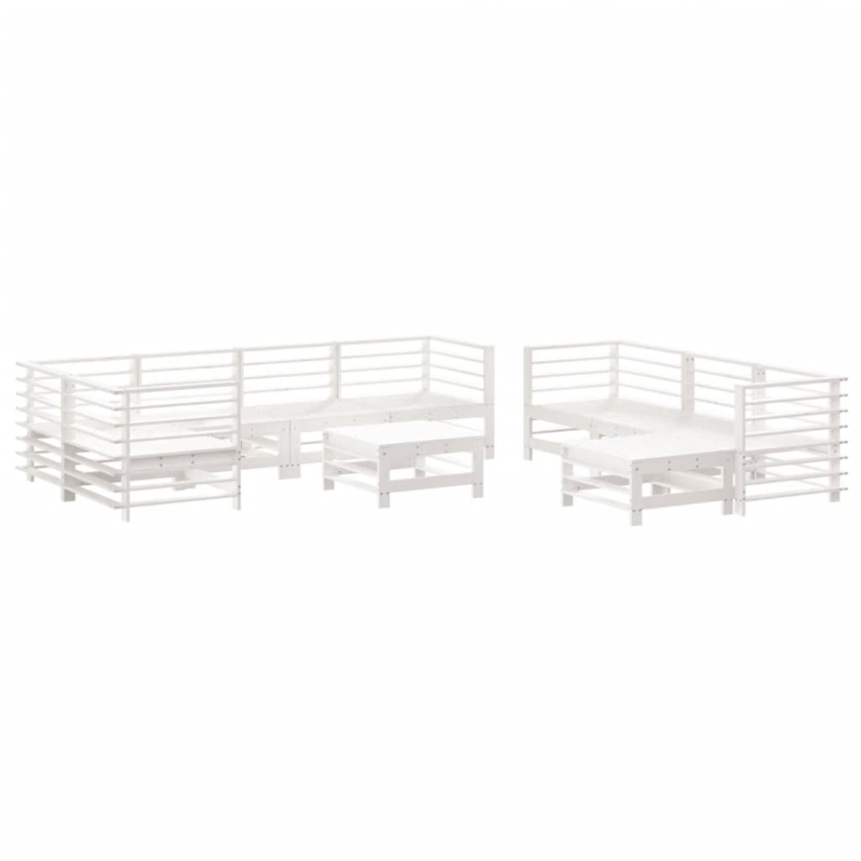 Set mobilier de grădină cu perne, 10 piese, alb, lemn masiv - 2 | YEO